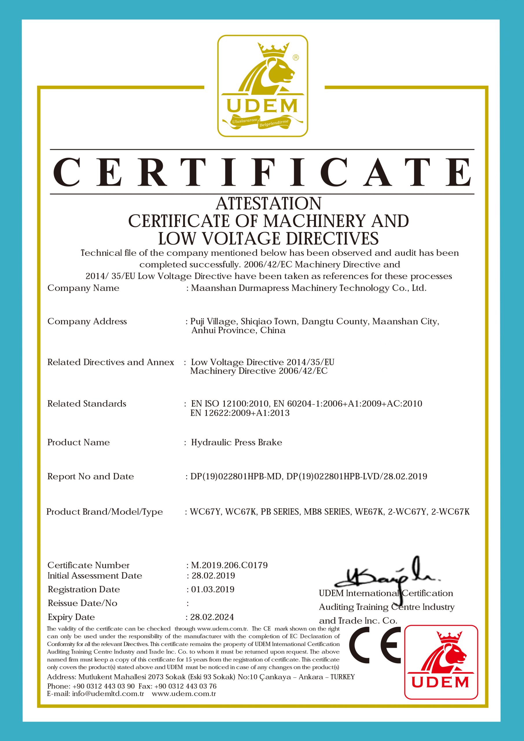 Durmapress Press Brake CE Certification