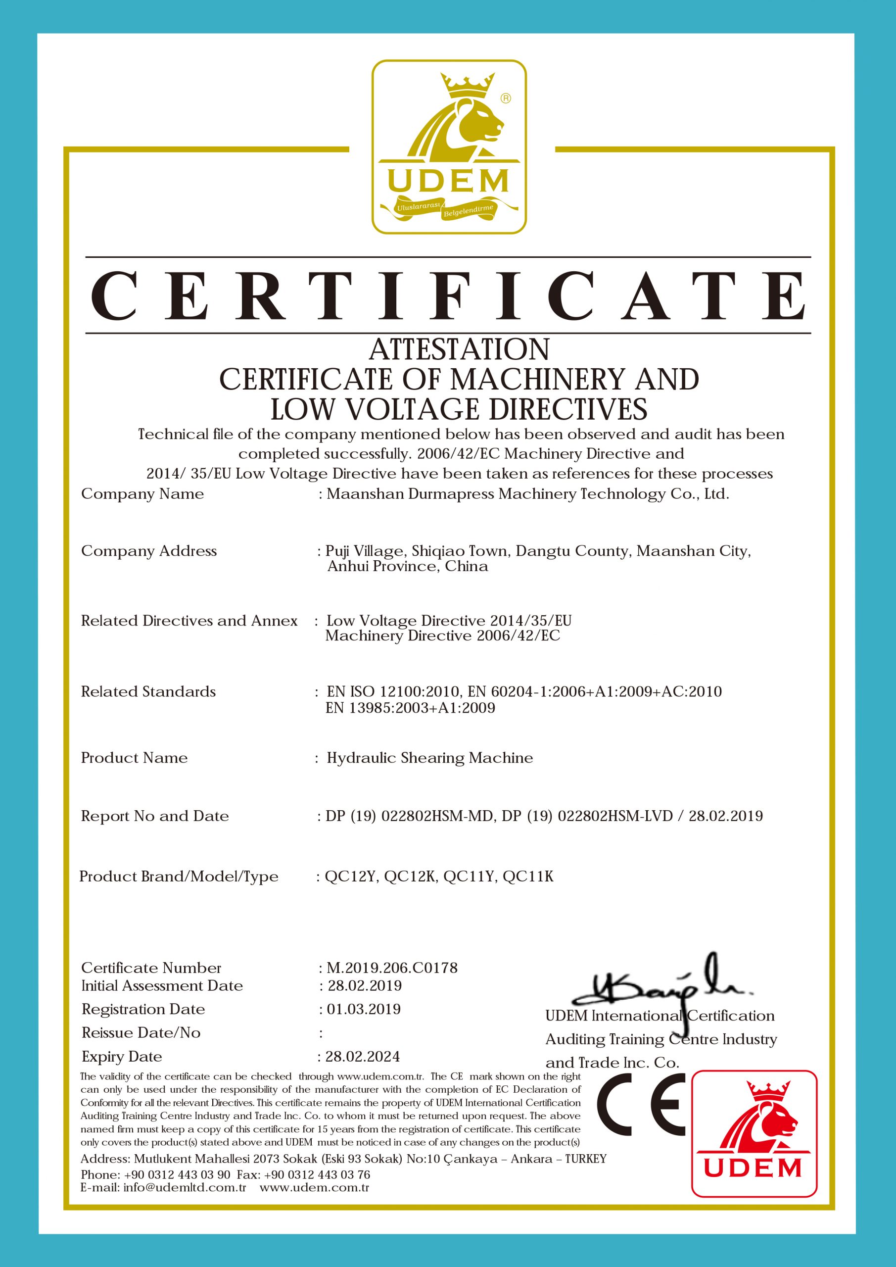 Durmapress Shearing Machine CE Certification